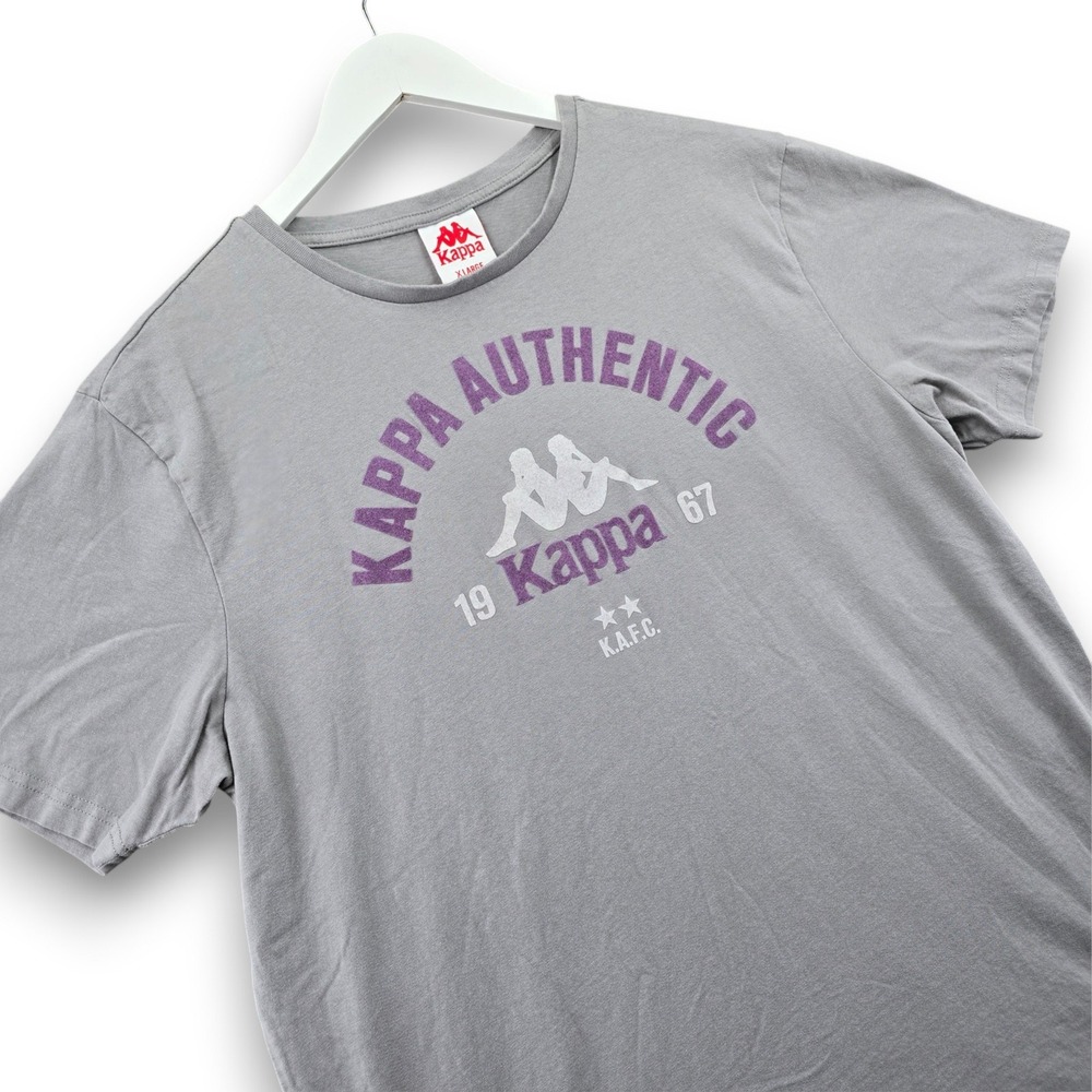 Kappa Authentic Mens XL Gray Graphic T-Shirt Cotton Short Sleeve Omini Logo 1967